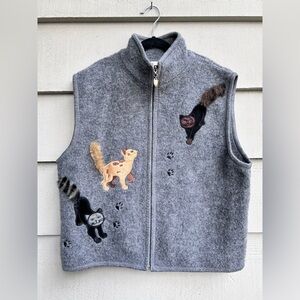 Vintage Lisa International Gray Cat Appliqué Pet-Themed Vest Boiled Wool Large